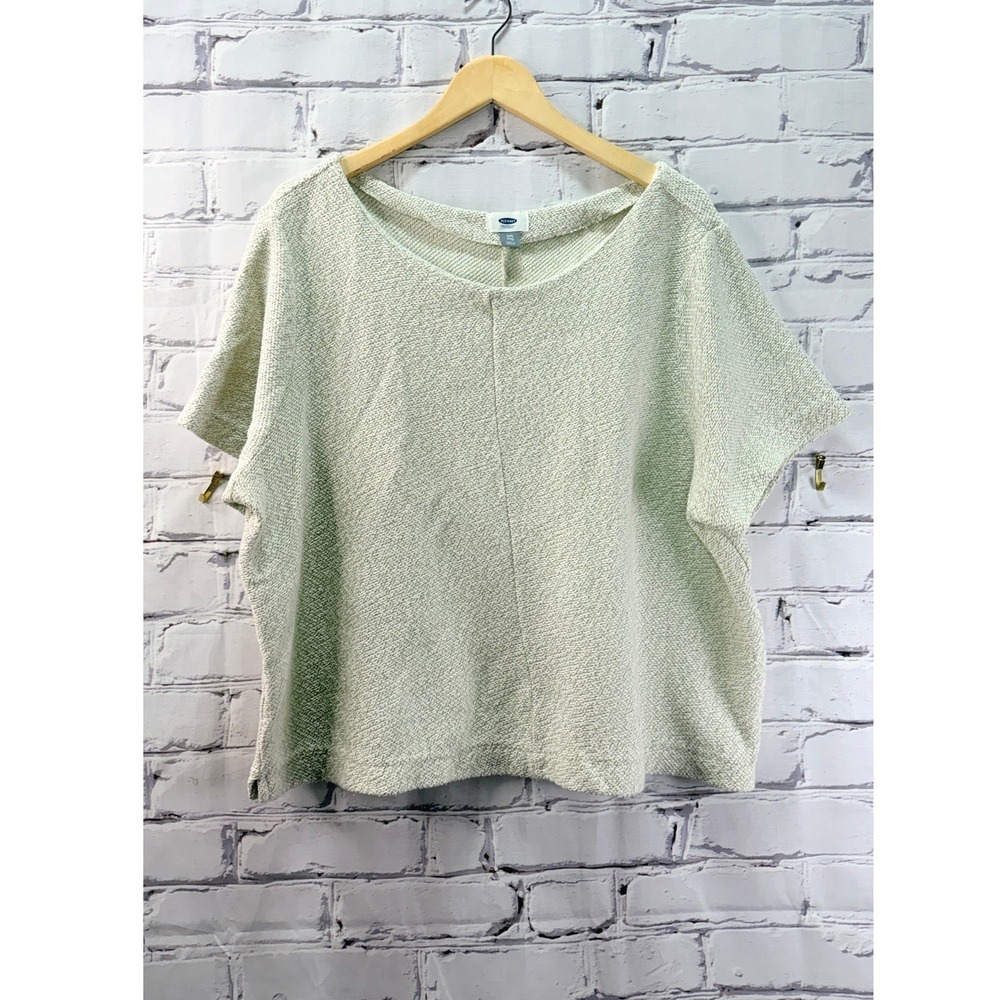 Old Navy Textured Knit Top Women XXL Oatmeal Marled Scoop Neck Boxy Short Sleeve